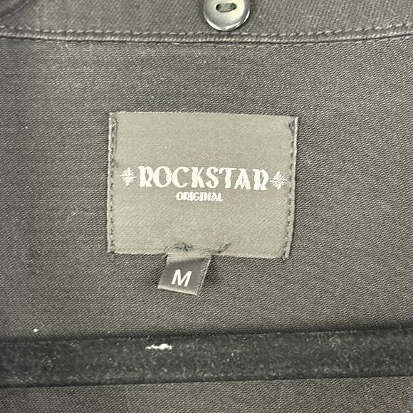 Rockstar Original Denim Jacket Faux Fur Spell Out Black Red Size M - Picture 7 of 8